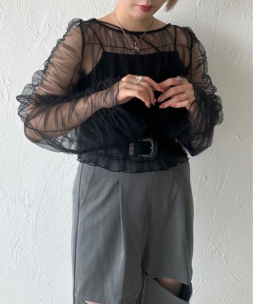 apres jour mignon（アプレジュールミニョン）の「チュールトップス【ZOZOTOWN限定アイテム】（シャツ/ブラウス・レディース・ブラック/グレー・X-LARGE/フリー）」の3枚目の写真