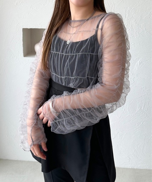 apres jour mignon（アプレジュールミニョン）の「チュールトップス【ZOZOTOWN限定アイテム】（シャツ/ブラウス・レディース・ブラック/グレー・X-LARGE/フリー）」の12枚目の写真