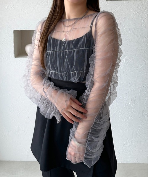 apres jour mignon（アプレジュールミニョン）の「チュールトップス【ZOZOTOWN限定アイテム】（シャツ/ブラウス・レディース・ブラック/グレー・X-LARGE/フリー）」の13枚目の写真