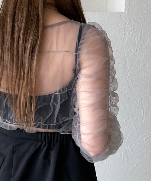 apres jour mignon（アプレジュールミニョン）の「チュールトップス【ZOZOTOWN限定アイテム】（シャツ/ブラウス・レディース・ブラック/グレー・X-LARGE/フリー）」の14枚目の写真