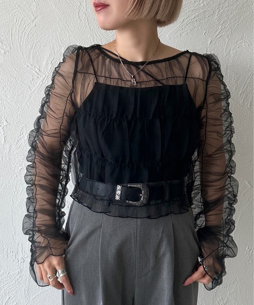 apres jour mignon（アプレジュールミニョン）の「チュールトップス【ZOZOTOWN限定アイテム】（シャツ/ブラウス・レディース・ブラック/グレー・X-LARGE/フリー）」の17枚目の写真