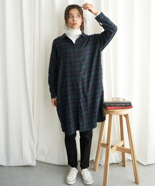 LBC（エルビーシー）の「コットンチェック3WAYワンピース（ワンピース・レディース・ベージュ/ブラック/ネイビー・L/M）」の10枚目の写真