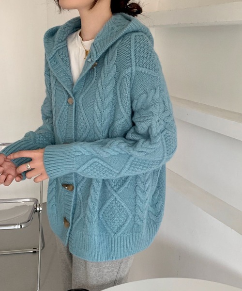 almost ready（オルモストレディー）の「[almost ready]フード付きホーンボタンニットジャケット（ニット/セーター・レディース・レッド/グレー/ブラウン/ホワイト/ブルー/ブラック・FREE）」の17枚目の写真