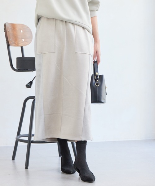 Chez toi（シェトワ）の「スエード×リブナロースカート（スカート・レディース・ブラック/グレイッシュベージュ/モカ/オレンジ・FREE）」の19枚目の写真