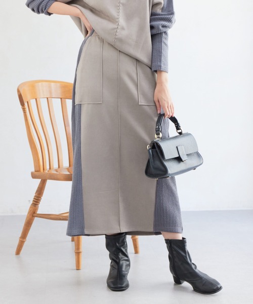 Chez toi（シェトワ）の「スエード×リブナロースカート（スカート・レディース・ブラック/グレイッシュベージュ/モカ/オレンジ・FREE）」の8枚目の写真