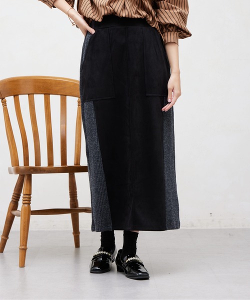 Chez toi（シェトワ）の「スエード×リブナロースカート（スカート・レディース・ブラック/グレイッシュベージュ/モカ/オレンジ・FREE）」の9枚目の写真