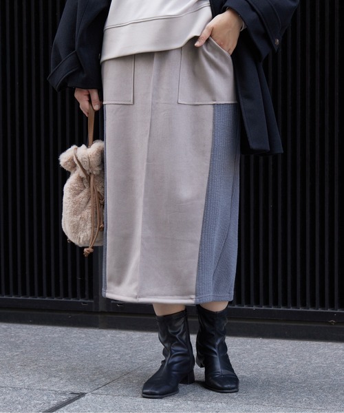 Chez toi（シェトワ）の「スエード×リブナロースカート（スカート・レディース・ブラック/グレイッシュベージュ/モカ/オレンジ・FREE）」の5枚目の写真