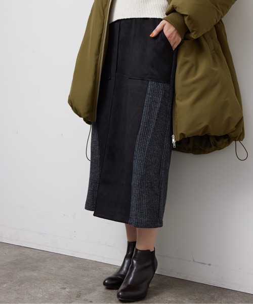 Chez toi（シェトワ）の「スエード×リブナロースカート（スカート・レディース・ブラック/グレイッシュベージュ/モカ/オレンジ・FREE）」の6枚目の写真