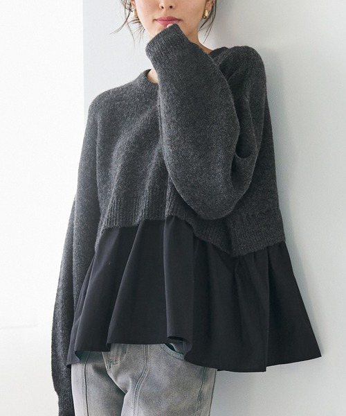 coca（coca）（コカ）の「【WEB限定セール】ドッキングギャザーニット（ニット/セーター・レディース・ライトベージュ/ブラック/その他1/チャコール/ネイビー・M/L/S）」の2枚目の写真