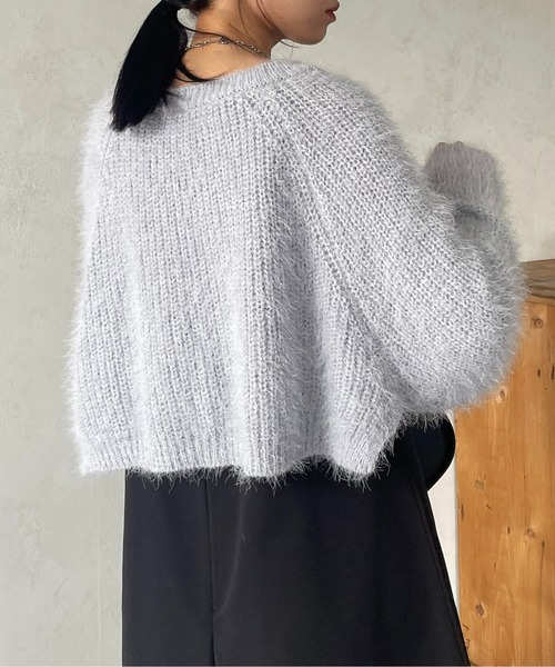 Thevon（ゼボン）の「シャギーボレロカーディガン（カーディガン/ボレロ・レディース・ピンク/ライトベージュ/ネイビー/グレー・FREE）」の7枚目の写真