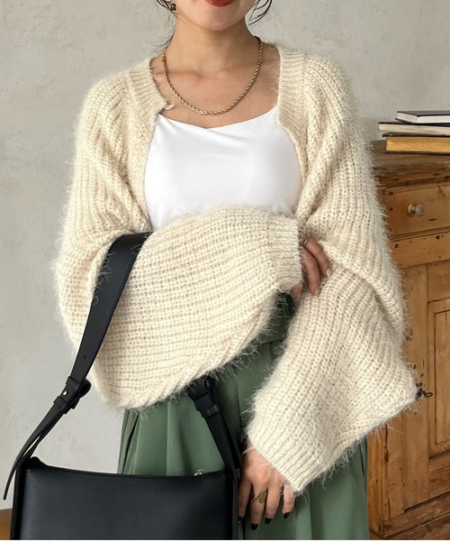 Thevon（ゼボン）の「シャギーボレロカーディガン（カーディガン/ボレロ・レディース・ピンク/ライトベージュ/ネイビー/グレー・FREE）」の12枚目の写真