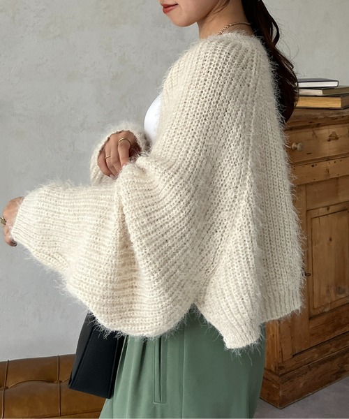 Thevon（ゼボン）の「シャギーボレロカーディガン（カーディガン/ボレロ・レディース・ピンク/ライトベージュ/ネイビー/グレー・FREE）」の14枚目の写真