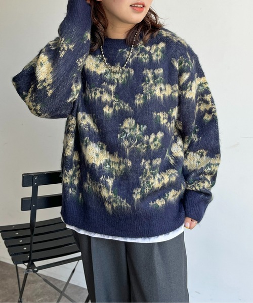 CPCM（シーピーシーエム）の「ぼかし花柄シャギーニット（ニット/セーター・レディース・アイボリー/グリーン/ブラウン/ネイビー・FREE）」の13枚目の写真