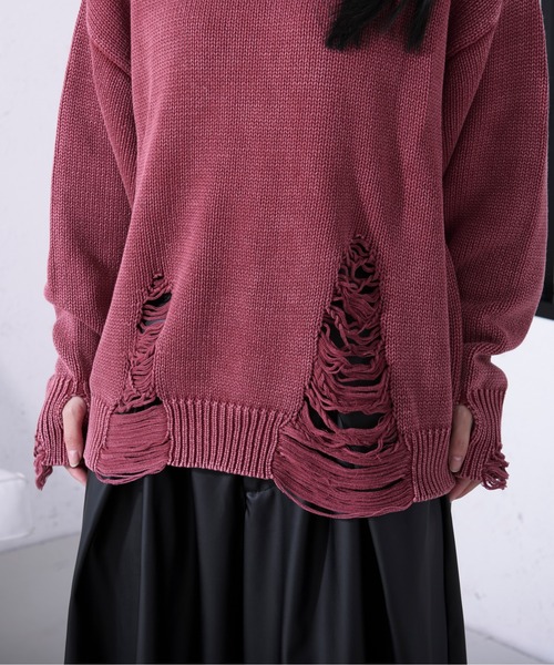 ダメージストーンウォッシュニット/フィンガーホール付き（ニット