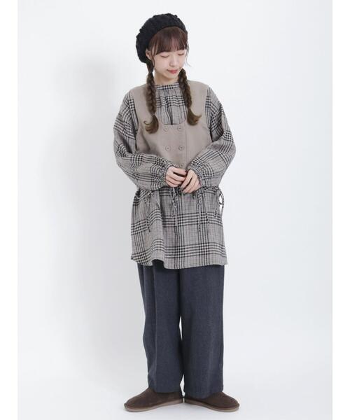 美品 サンシー 22s リネン オーバーサイズ ベスト 3 チェック グレー Samansa Mos2（サマンサ モスモス）の「【ETHICALCRAFTS】リサイクル