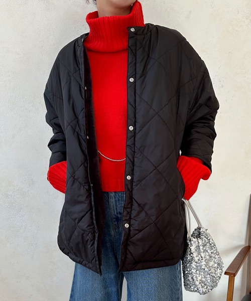 DouDou(ドゥドゥ)の「リバーシブルキルティングハーフコート(ダウンジャケット/コート・レディース・ブラック/ライトグレー/オフホワイト・FREE)」の14枚目の写真