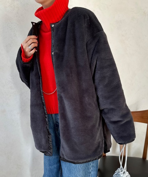 DouDou(ドゥドゥ)の「リバーシブルキルティングハーフコート(ダウンジャケット/コート・レディース・ブラック/ライトグレー/オフホワイト・FREE)」の22枚目の写真