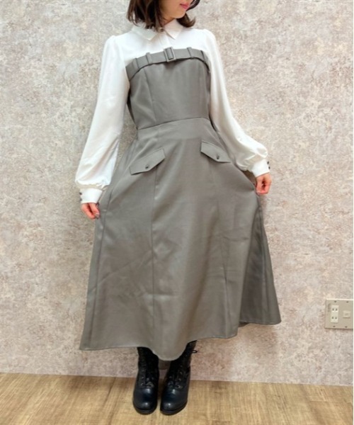 axes femme（アクシーズファム）の「ベルト風ドッキングワンピース（ワンピース・レディース・グレー/ブラック/カーキ・FREE）」の2枚目の写真