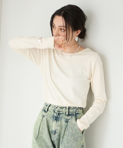 BAYFLOW(ベイフロー)の「パウダーバックオープンT(Tシャツ/カットソー・レディース・ピンク/オフホワイト/チャコールグレー・SMALL/MEDIUM)」の2枚目の写真