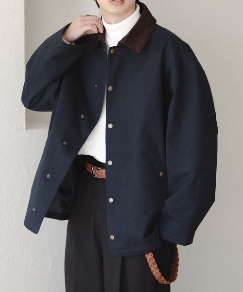 bargiee ブルゾン 春 秋 アウター ジャケット コーデュロイ襟 ネイビー epnok（エプノック）の「襟コーデュロイブルゾン（ミリタリー