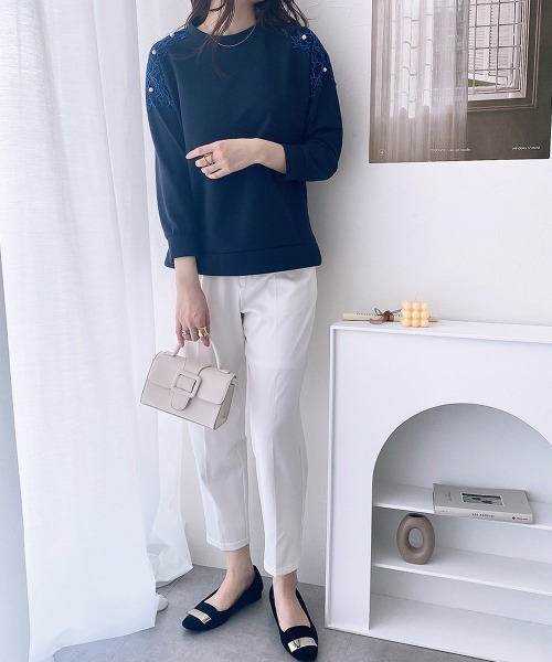 nissen（ニッセン）の「【販売終了】カットツイル　肩レーストップス（Tシャツ/カットソー・レディース・アイボリー/ネイビー・M/L/LL）」の11枚目の写真