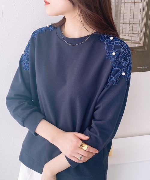 nissen（ニッセン）の「【販売終了】カットツイル　肩レーストップス（Tシャツ/カットソー・レディース・アイボリー/ネイビー・M/L/LL）」の10枚目の写真