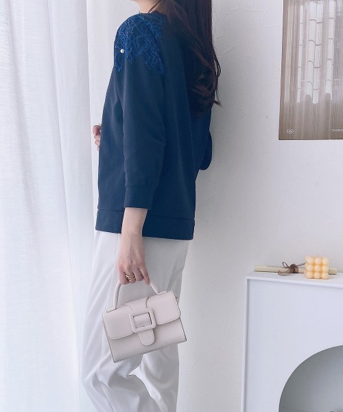 nissen（ニッセン）の「【販売終了】カットツイル　肩レーストップス（Tシャツ/カットソー・レディース・アイボリー/ネイビー・M/L/LL）」の13枚目の写真