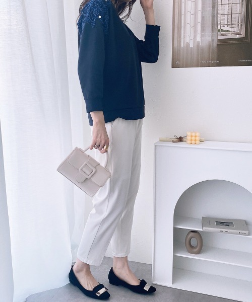 nissen（ニッセン）の「【販売終了】カットツイル　肩レーストップス（Tシャツ/カットソー・レディース・アイボリー/ネイビー・M/L/LL）」の14枚目の写真