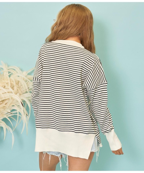 anap mimpi（アナップミンピ）の「細ボーダー ユッタリ 長袖 ニット トップス（ニット/セーター・レディース・ブルー/ブラック・FREE）」の4枚目の写真