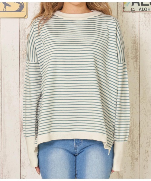 anap mimpi（アナップミンピ）の「細ボーダー ユッタリ 長袖 ニット トップス（ニット/セーター・レディース・ブルー/ブラック・FREE）」の15枚目の写真