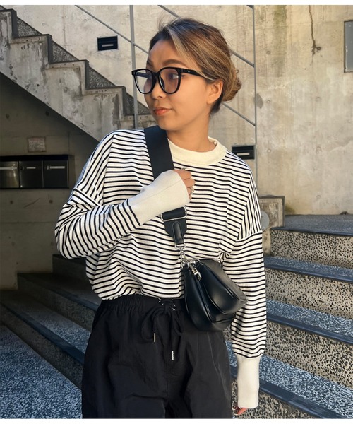 anap mimpi（アナップミンピ）の「細ボーダー ユッタリ 長袖 ニット トップス（ニット/セーター・レディース・ブルー/ブラック・FREE）」の21枚目の写真