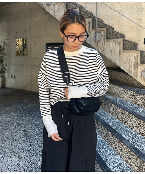 anap mimpi（アナップミンピ）の「細ボーダー ユッタリ 長袖 ニット トップス（ニット/セーター・レディース・ブルー/ブラック・FREE）」の20枚目の写真