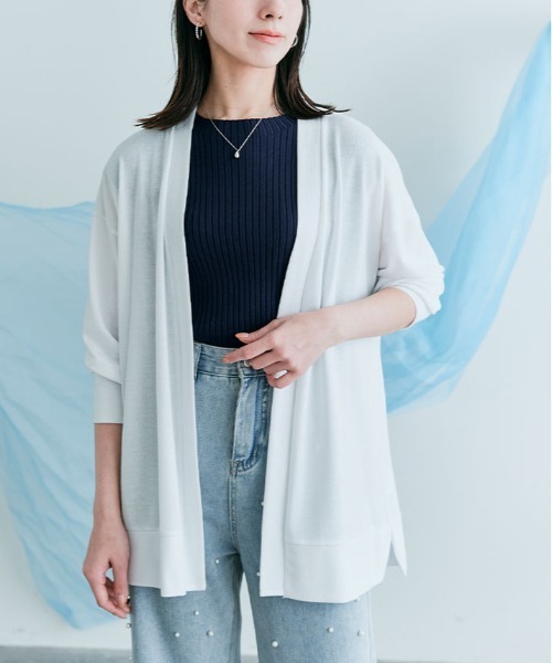kirakiraShop(キラキラショップ)の「ノーボタン ニットソー カーディガン(カーディガン/ボレロ・レディース・ネイビー/ブラック/ブルー/ホワイト/モカ・FREE)」の2枚目の写真