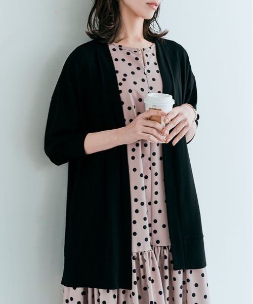 kirakiraShop(キラキラショップ)の「ノーボタン ニットソー カーディガン(カーディガン/ボレロ・レディース・ネイビー/ブラック/ブルー/ホワイト/モカ・FREE)」の1枚目の写真