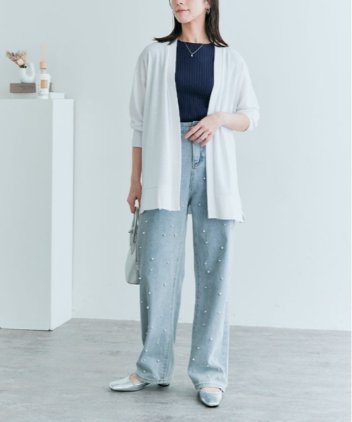 kirakiraShop(キラキラショップ)の「ノーボタン ニットソー カーディガン(カーディガン/ボレロ・レディース・ネイビー/ブラック/ブルー/ホワイト/モカ・FREE)」の11枚目の写真