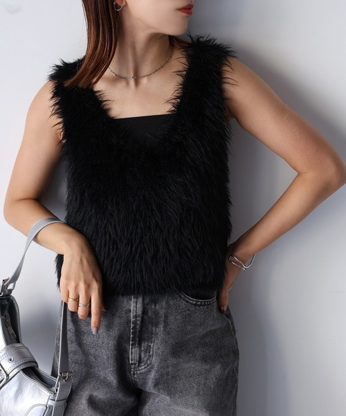 前後2WAYシャギーニットベスト