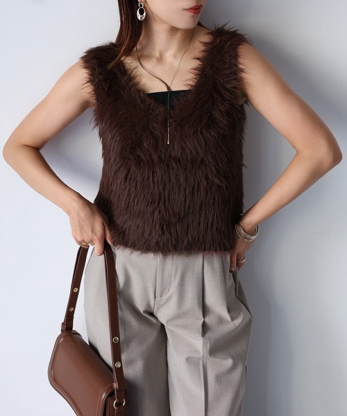 前後2WAYシャギーニットベスト