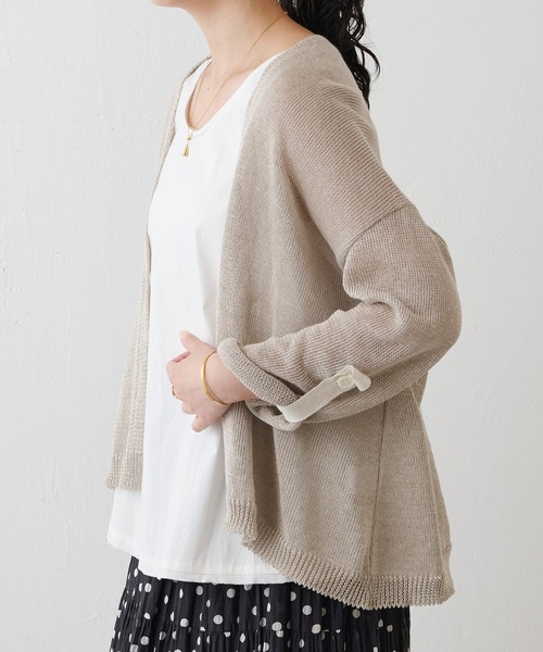 BEARDSLEY（ビアズリー）の「リネンショートカーデ（カーディガン/ボレロ・レディース・ベージュ/オリーブ/ブラック/グレー/カーキ・FREE）」の3枚目の写真