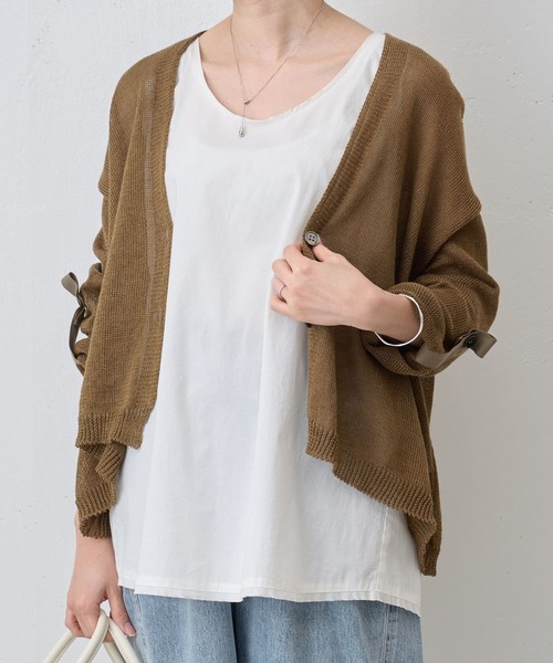BEARDSLEY（ビアズリー）の「リネンショートカーデ（カーディガン/ボレロ・レディース・ベージュ/オリーブ/ブラック/グレー/カーキ・FREE）」の4枚目の写真