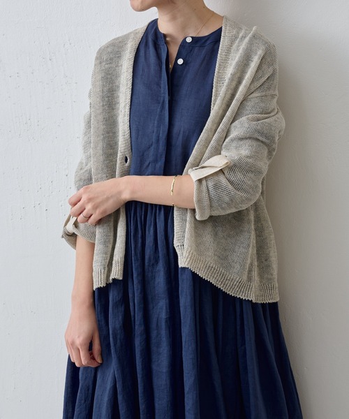 BEARDSLEY（ビアズリー）の「リネンショートカーデ（カーディガン/ボレロ・レディース・ベージュ/オリーブ/ブラック/グレー/カーキ・FREE）」の13枚目の写真