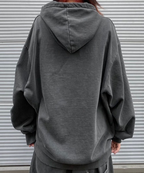 XU（エックスユー）の「ストリートファッション XU エックスユー set up design pigment hoodie フーディー パーカー ロゴパーカー オーバーサイズ ピグメント 長袖トップス 韓国ストリート 韓国ファッション（パーカー・メンズ・グレー/ダークグレー・ONE SIZE）」の10枚目の写真