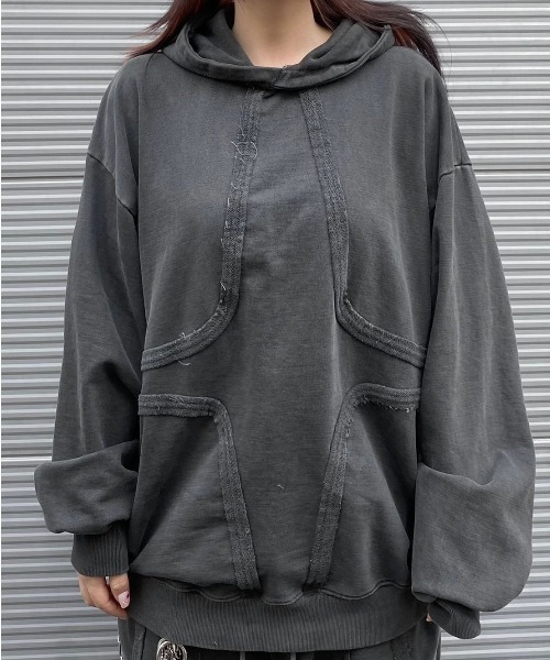 XU（エックスユー）の「ストリートファッション XU エックスユー set up design pigment hoodie フーディー パーカー ロゴパーカー オーバーサイズ ピグメント 長袖トップス 韓国ストリート 韓国ファッション（パーカー・メンズ・グレー/ダークグレー・ONE SIZE）」の8枚目の写真