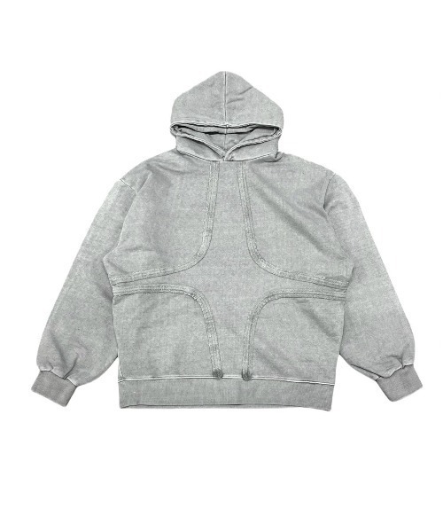XU（エックスユー）の「ストリートファッション XU エックスユー set up design pigment hoodie フーディー パーカー ロゴパーカー オーバーサイズ ピグメント 長袖トップス 韓国ストリート 韓国ファッション（パーカー・メンズ・グレー/ダークグレー・ONE SIZE）」の12枚目の写真