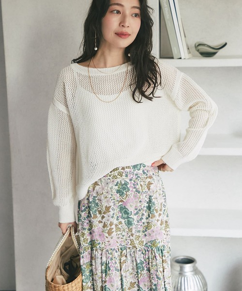 La boutique BonBon（ラブティックボンボン）の「メッシュニット（ニット/セーター・レディース・ライトグレー/オフホワイト/モカ・FREE）」の4枚目の写真