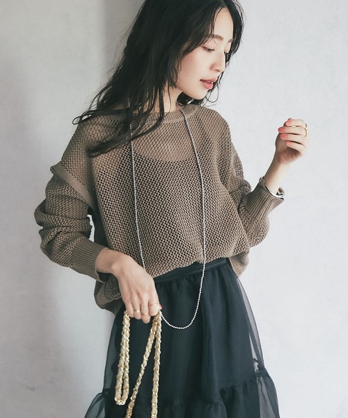 La boutique BonBon（ラブティックボンボン）の「メッシュニット（ニット/セーター・レディース・ライトグレー/オフホワイト/モカ・FREE）」の19枚目の写真