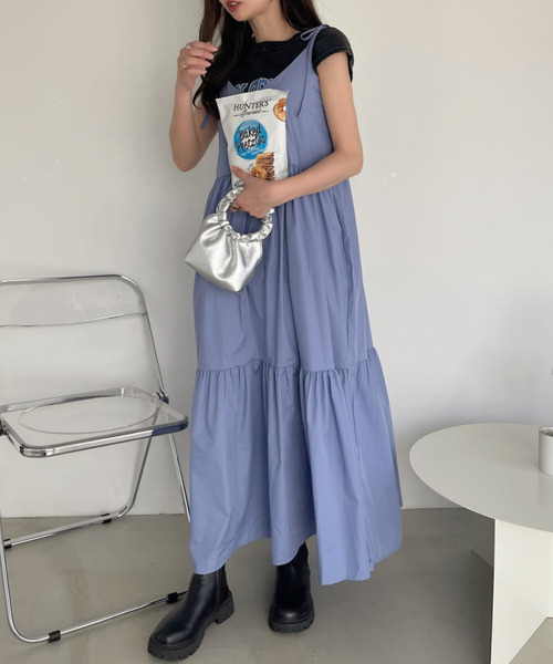 Ada.(エイダ)の「ショルダーリボン ティアード キャミワンピース(ワンピース・レディース・カーキ/ライトブルー/ブラック/ベージュ・FREE)」の18枚目の写真