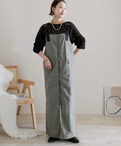 ECRIRE(エクリール)の「【ECRIRE by 陽】フロントジップジャンスカ(ワンピース・レディース・カーキ/ブラック/ベージュ・M)」の2枚目の写真