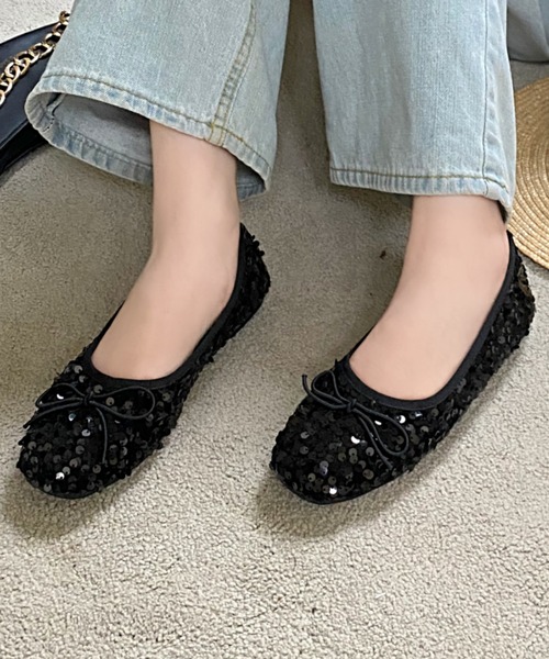 SHEENA(シーナ)の「スパンコールバレエシューズ(バレエシューズ・レディース・ブラック/シルバー・23.5㎝/24.0cm/24.5cm)」の1枚目の写真