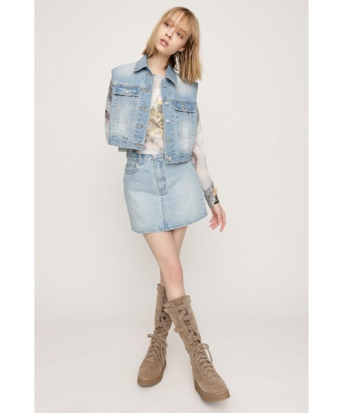 SLY（スライ）の「KIETH DENIM S/SK-C キース デニム ショートスカート シー / セットアップ可（デニムスカート・レディース・ライトブルー・0/1/2）」の8枚目の写真