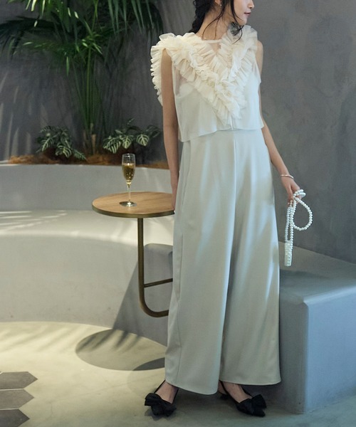 forksy.（フォルクシー）の「【forksy.】【オケージョン対応】チュールベスト×キャミオールインワンセット（パンツドレス・レディース・ブラック/アイボリー・FREE）」の2枚目の写真